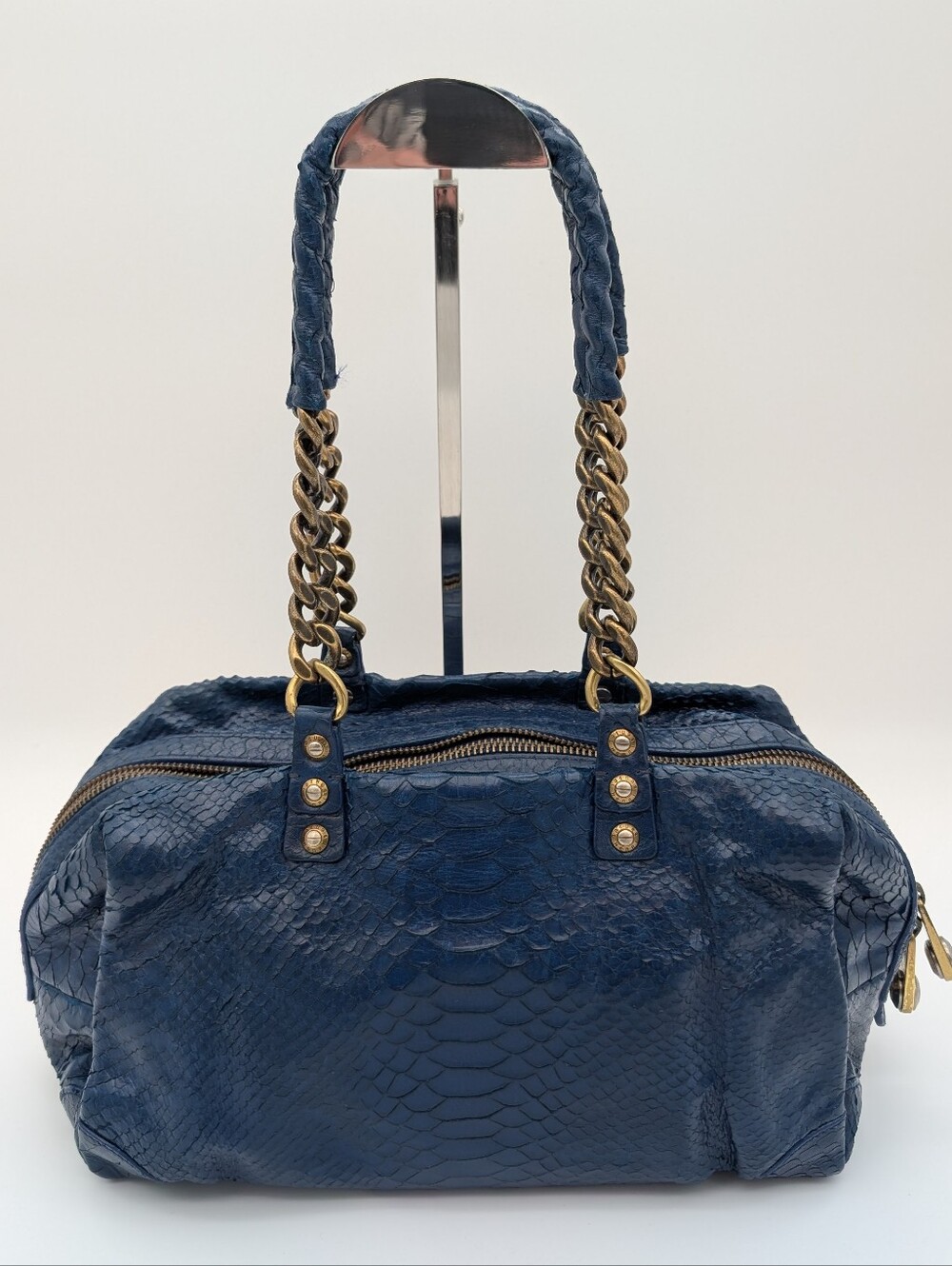 Henri Bendel A-List Exotic Snakeskin Python Embossed Leather Satchel Barrel Bag
